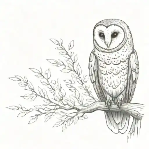 barn owl perched on a tree branch tattoo design idea