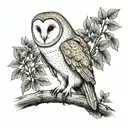 full bodied barn owl sitting on a tree branch tattoo design idea