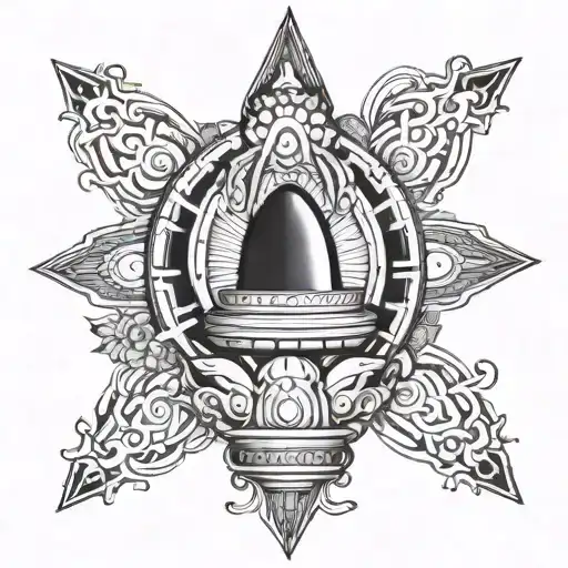 A shivling with vasuki covering the shivling and the rays of the sun surrounding it   tattoo design idea