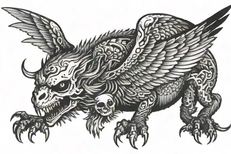 gryphon with skull  tattoo design idea