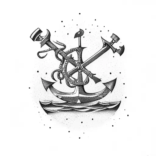 tomahawk with boat anchor tattoo design idea