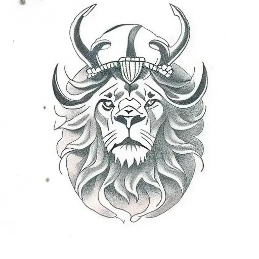 Lion head with ram horns  tattoo design idea