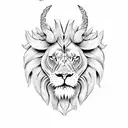 Lion head with ram horns  tattoo design idea