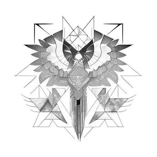 black and grey water color geometric hawk tattoo design idea
