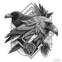 raven and wolf surrounded tattoo design idea