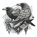 raven and wolf surrounded tattoo design idea