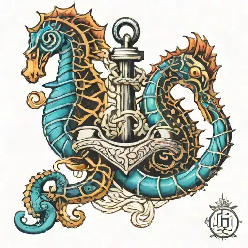 Anchor seahorses intertwined tattoo design idea