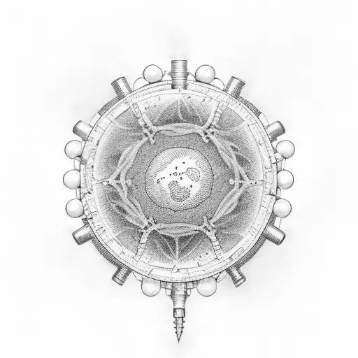 A pearl resting on a microscope slide with scientific symbols around it tattoo design idea