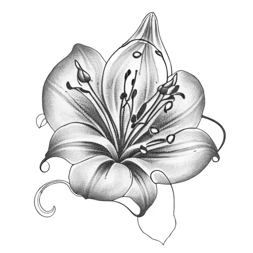 An elegant blackwork tattoo of a Lily flower entwined with a coffee plant, symbolizing the client's love for both nature and coffee tattoo design idea