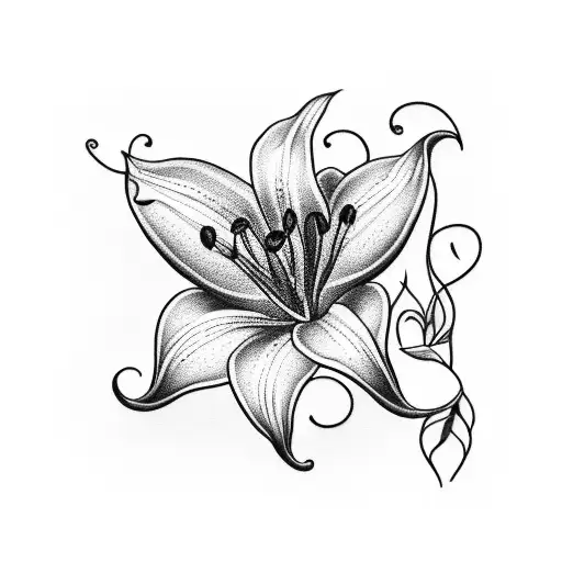 An elegant blackwork tattoo of a Lily flower entwined with a coffee plant, symbolizing the client's love for both nature and coffee tattoo design idea