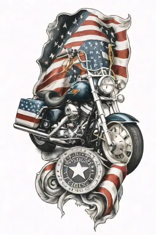 american flag, harley logo intertwined tattoo design idea