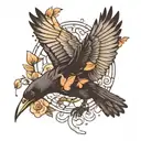 crow chasing a butterfly tattoo design idea