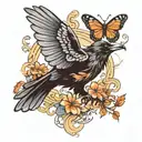 crow chasing a butterfly tattoo design idea