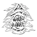 A minimalist tattoo of the Elvish script 'Not all those who wander are lost' with clouds floating above it tattoo design idea