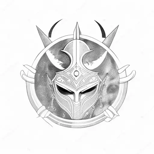 Crescent Moon Man in Armor tattoo design idea