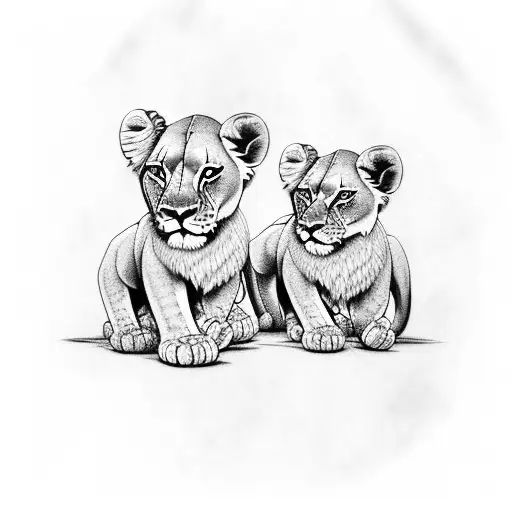lion with 3 lion cubs tattoo design idea
