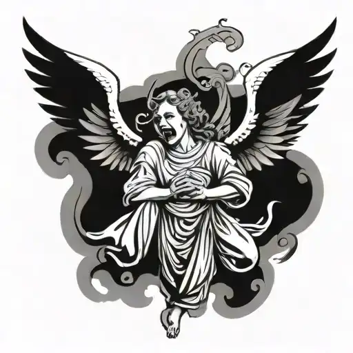 angel shouting loud using hand tattoo design idea