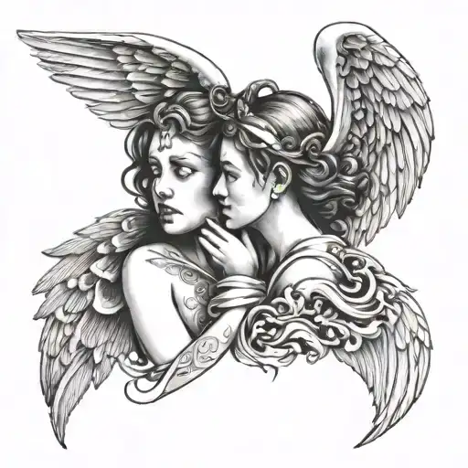 angel whispering in ear tattoo design idea