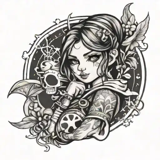 cute girl in hero clothes tattoo design idea