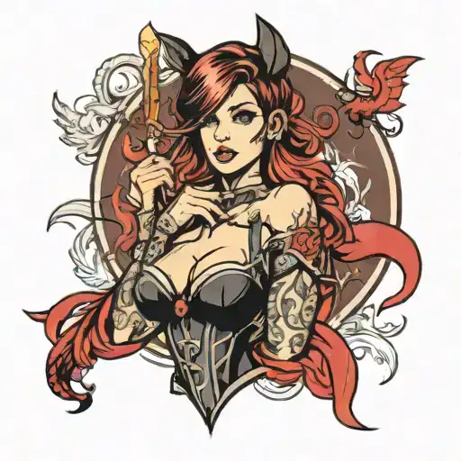 hot girl in hero clothes tattoo design idea