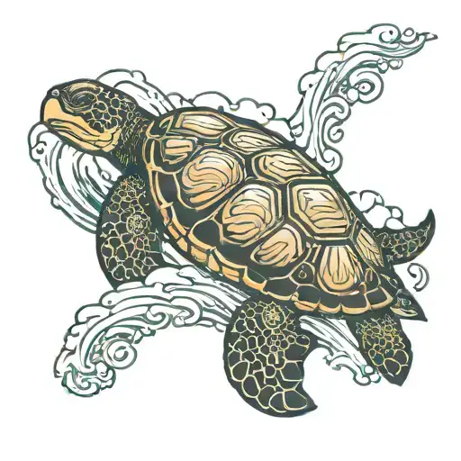 sea turtle in a wave with the sun shining tattoo design idea