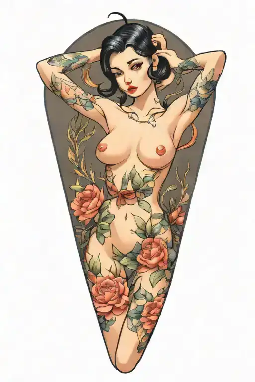 anime pinup girl nude woman posing tattoo design idea