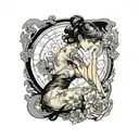 anime pinup girl nude woman posing tattoo design idea