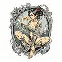anime pinup girl nude woman posing tattoo design idea