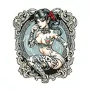 anime pinup girl nude woman posing tattoo design idea