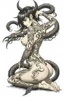 nude demon anime girl on her knees looking back with a spade tail  tattoo design idea