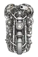 Cybernetic Harley Davidson motorcycle merging with a computer motherboard tattoo design idea