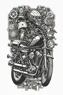 Cybernetic Harley Davidson motorcycle merging with a computer motherboard tattoo design idea
