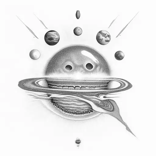 Tooth-shaped planets orbiting a dental implant sun tattoo design idea