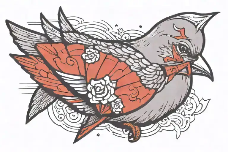 pigeon arrow hitting his head profile holding umbrella tattoo design idea