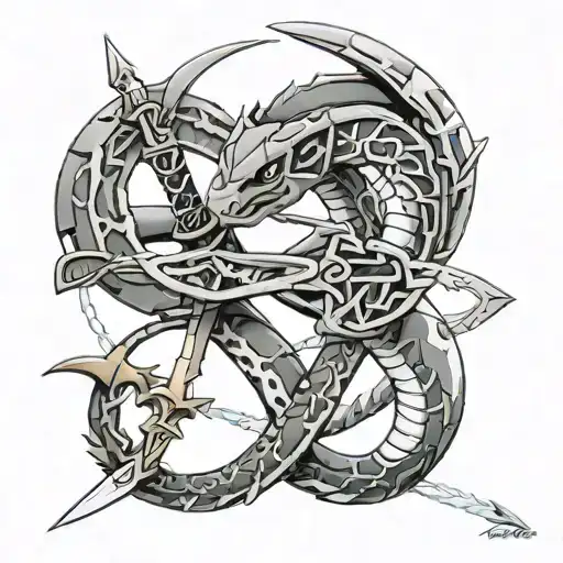 rayquaza and legend of zelda sword intertwined tattoo design idea