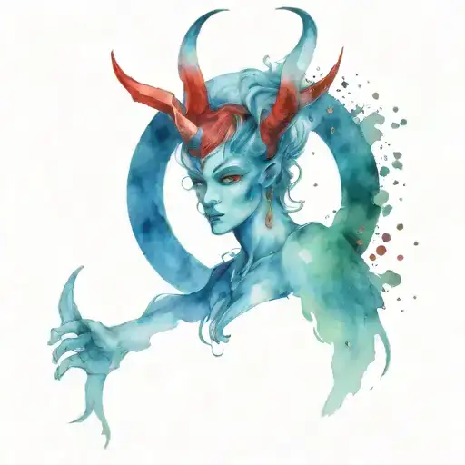 blue angel halo with sparkles and red demon horns tattoo design idea