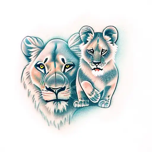 lioness and cub tattoo design idea