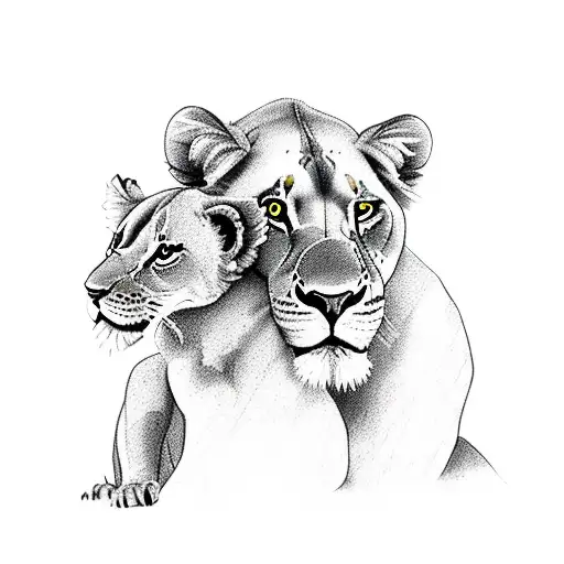 lioness and cub tattoo design idea
