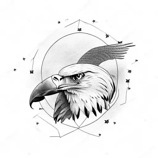 Eagle soaring over a tropical island tattoo design idea