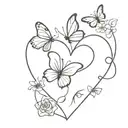 a heart made of flowers and a few small butterflies tattoo design idea
