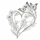a heart made of flowers and a few small butterflies tattoo design idea