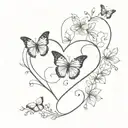 a heart made of flowers and a few small butterflies tattoo design idea