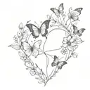 a heart made of flowers and a few small butterflies tattoo design idea