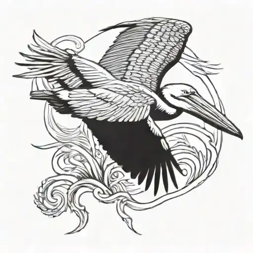 pelican flying tattoo design idea