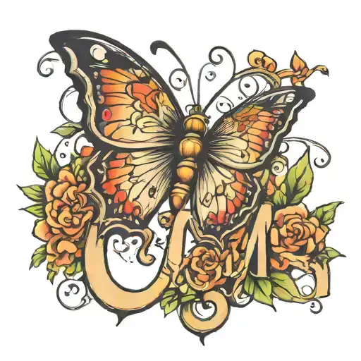 Butterfly with the letter M from half tattoo design idea