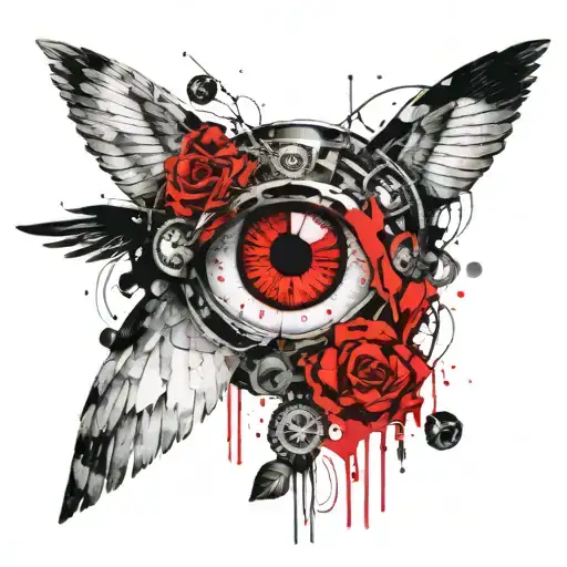 Biblically accurate ange, eyes in the middle and ring made with eyes circling main eyes  tattoo design idea