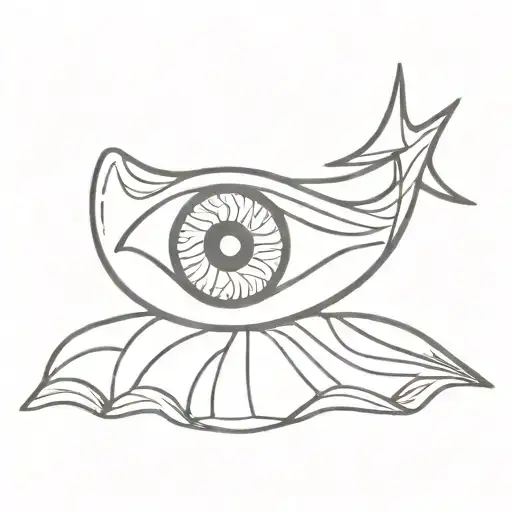 a happy eye, a shell on the Camino de Santiago, the sea and the sun, even a swallow, stylised tattoo design idea