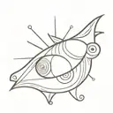 a happy eye, a shell on the Camino de Santiago, the sea and the sun, even a swallow, stylised tattoo design idea