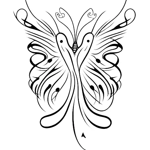 A minimalist tattoo of a guitar with soundwaves coming out of it, resembling a hummingbird in flight tattoo design idea