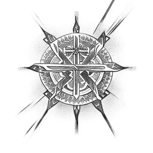 orthodox cross against the backdrop of a starry night sky tattoo design idea